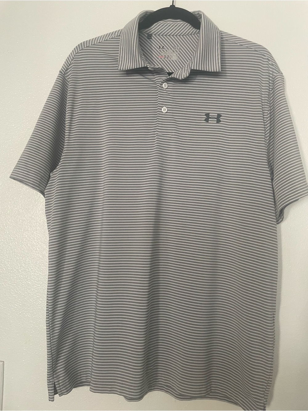 Under Armour Men’s Light Gray and White Striped Polo